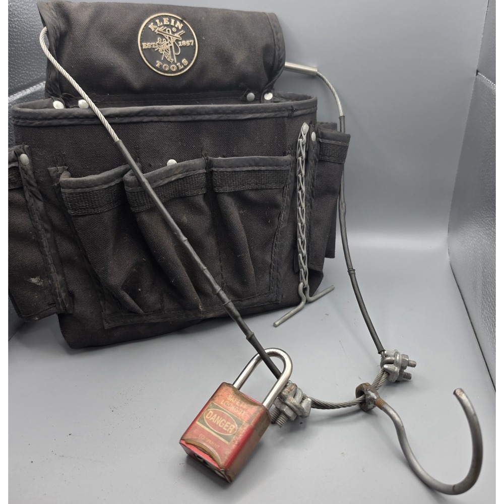 Klein Tools Lineman Canvas Tool Pouch Bag Wire Rope Hook Lock Electrician